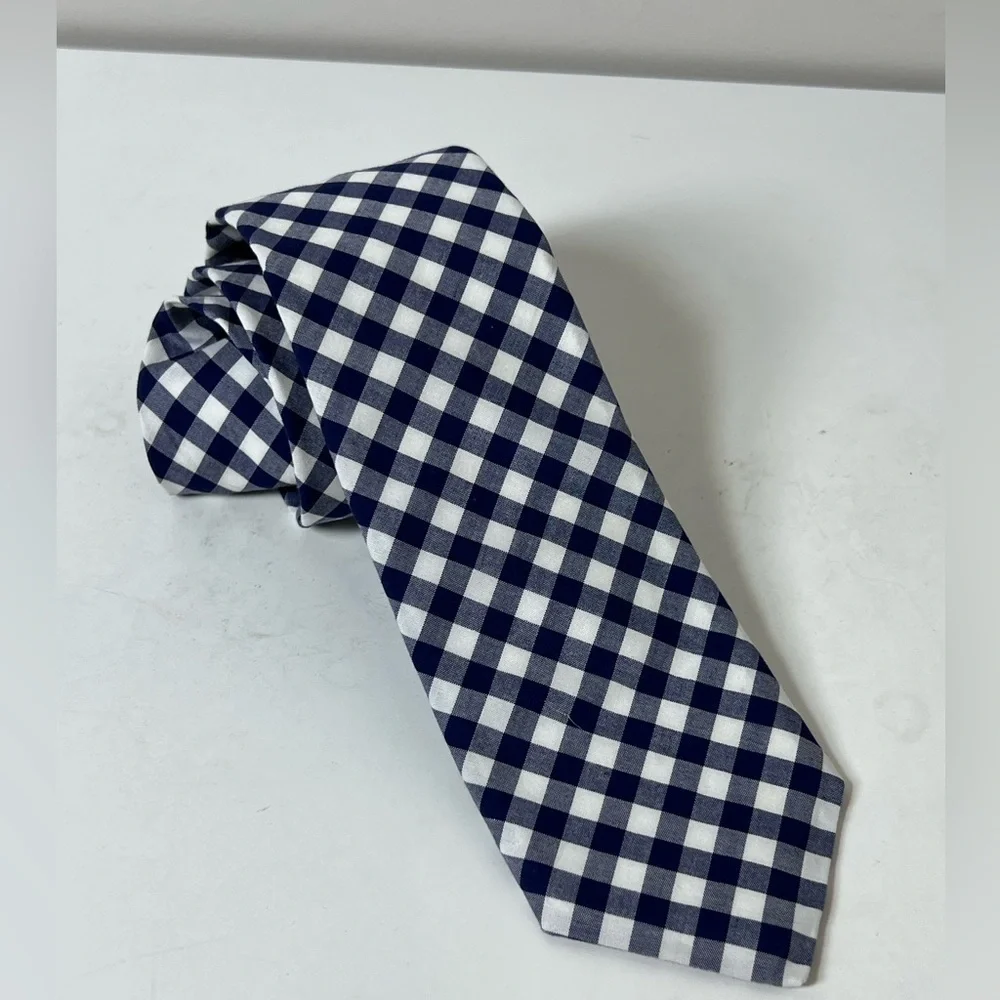 J. Crew Navy Gingham Slim Checkered Summer Spring Casual Tie